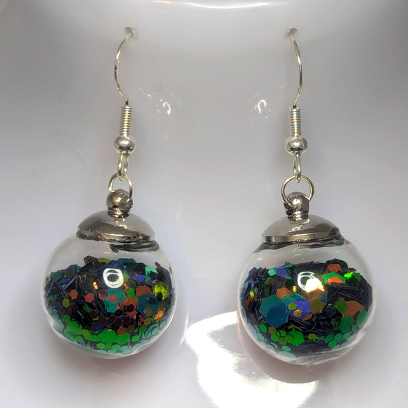 Hand Crafted Jewelry - NEW Glitter Ball Earrings - Autumn Nights